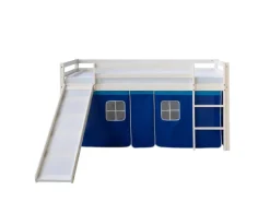 Homestyle4u Hochbett 90x200 Weiß Vorhang Blau 1544