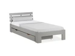Homestyle4u Holzbett 90 x 200 cm mit Lattenrost und Bettkasten in Grau 2293