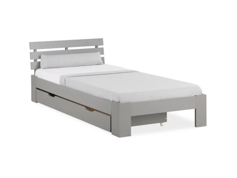 Homestyle4u Holzbett 90 x 200 cm mit Lattenrost und Bettkasten in Grau 2293