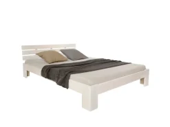 Homestyle4u Holzbett 140 x 200 cm mit Lattenrost und Matratze in Weiß 2263