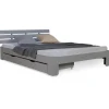 Homestyle4u Holzbett 140 x 200 cm mit Lattenrost und Bettkasten in Grau 2251