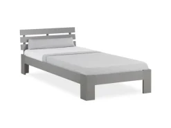Homestyle4u Holzbett 90x200 mit Lattenrost in Grau 2035