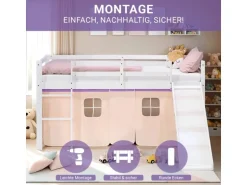 Homestyle4u Kinder Hochbett 90x200 Rutsche Lila Peach Kinderbett Weiß 2950