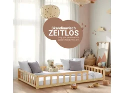 Homestyle4u Kinderbett Natur mit Rausfallschutz 120x200 cm Bodenbett Lattenrost 2839