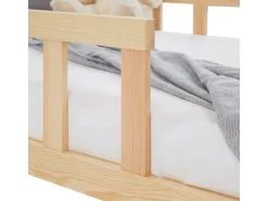 Homestyle4u Kinderbett Natur mit Rausfallschutz 90x200 cm Bodenbett Lattenrost Matratze 3025