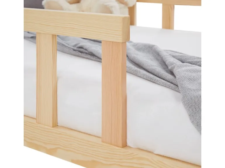 Homestyle4u Kinderbett Natur mit Rausfallschutz 90x200 cm Bodenbett Lattenrost Matratze 3025