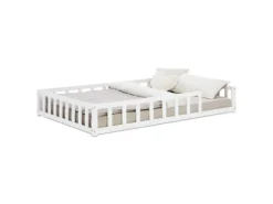 Homestyle4u Kinderbett Weiß mit Rausfallschutz 120x200 cm Bodenbett Lattenrost 2838