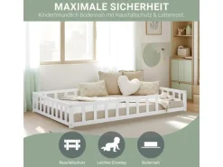 Homestyle4u Kinderbett Weiß mit Rausfallschutz 120x200 cm Bodenbett Lattenrost 2838