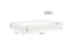 Homestyle4u Kinderbett Weiß mit Rausfallschutz 120x200 cm Bodenbett Lattenrost 2838