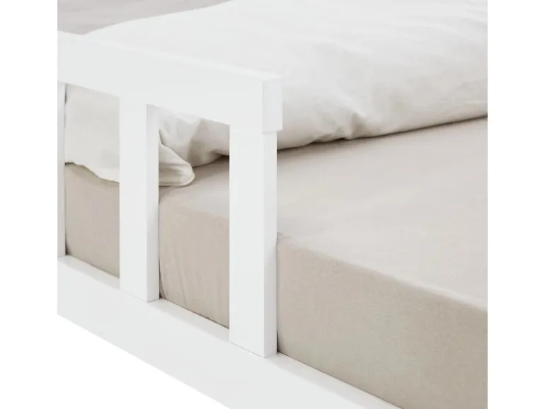 Homestyle4u Kinderbett Weiß mit Rausfallschutz 120x200 cm Bodenbett Lattenrost 2838