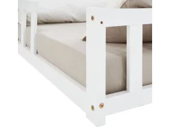 Homestyle4u Kinderbett Weiß mit Rausfallschutz 120x200 cm Bodenbett Lattenrost 2838