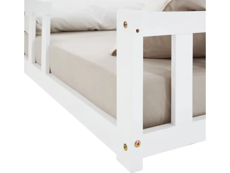 Homestyle4u Kinderbett Weiß mit Rausfallschutz 120x200 cm Bodenbett Lattenrost 2838