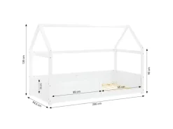Homestyle4u Kinderbett Weiß Hausbett mit Rausfallschutz 90x200 cm Bodenbett 2811
