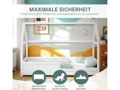 Homestyle4u Kinderbett Weiß Hausbett mit Rausfallschutz 90x200 cm Bodenbett 2811