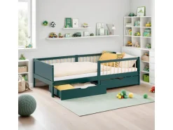 Homestyle4u Kinderbett 90x200 Holzbett mit Rausfallschutz Grün 2912