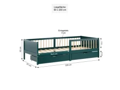 Homestyle4u Kinderbett 90x200 Holzbett mit Rausfallschutz Grün 2912