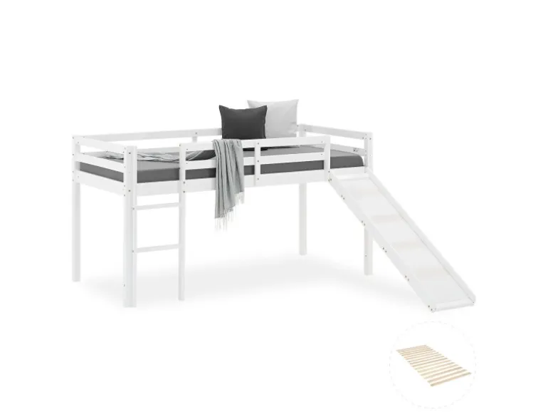 Homestyle4u Kinderbett 90x200 mit Lattenrost und Rutsche in Weiß 2254