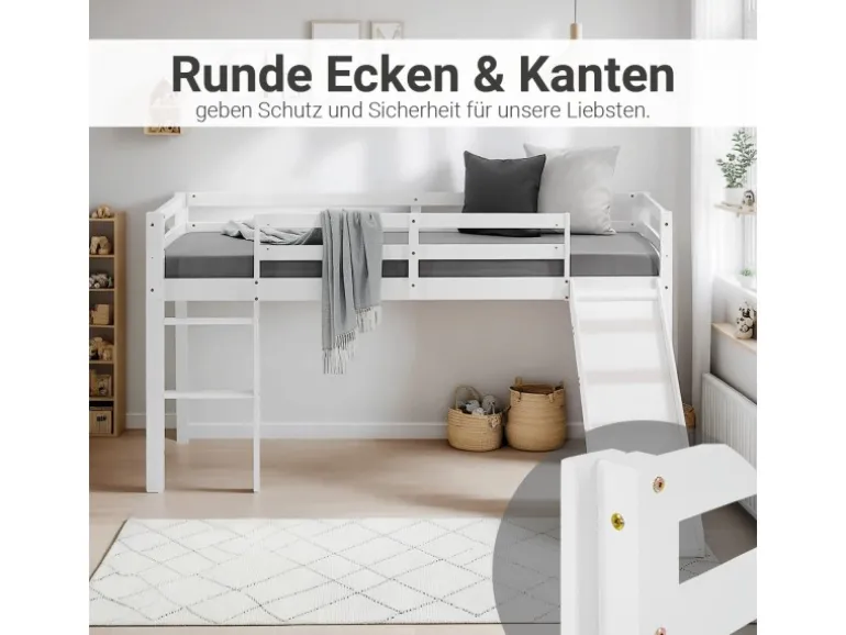 Homestyle4u Kinderbett 90x200 mit Lattenrost und Rutsche in Weiß 2254