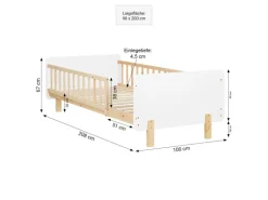 Homestyle4u Kinderbett 90x200 mit Raufallschutz Lattenrost Weiß 2604