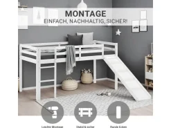 Homestyle4u Kinderbett 90x200 mit Rutsche in Weiß 1434