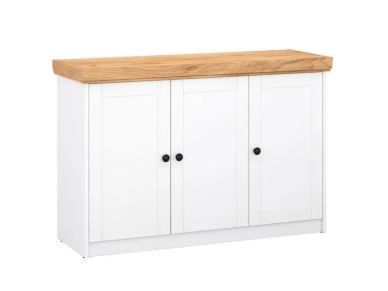 Homestyle4u Kommode Sideboard Eiche Matt Weiß Holz Massiv Schrank 134 cm