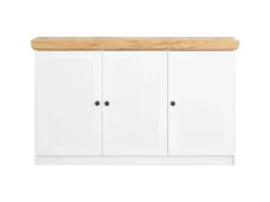 Homestyle4u Kommode Sideboard Eiche Matt Weiß Holz Massiv Schrank 134 cm