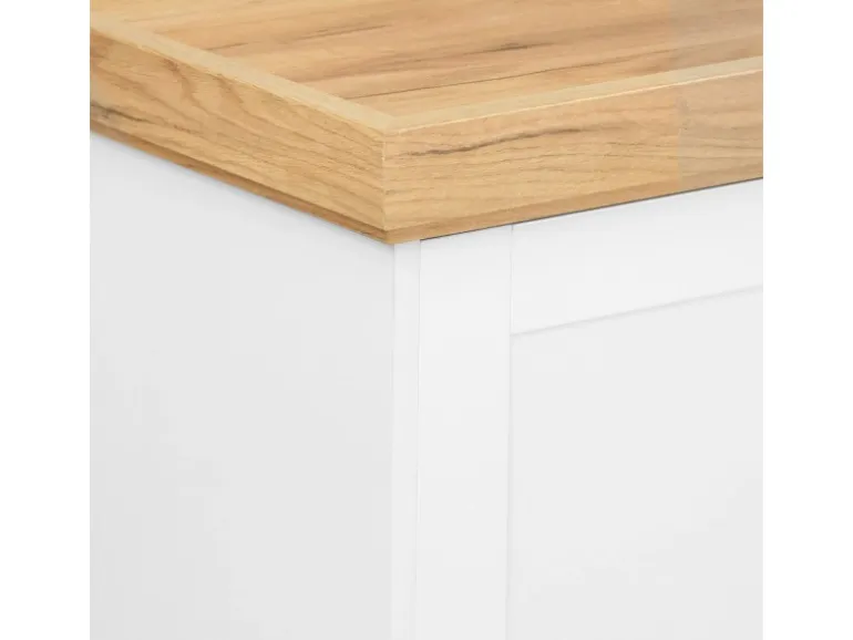 Homestyle4u Kommode Sideboard Eiche Matt Weiß Holz Massiv Schrank 134 cm