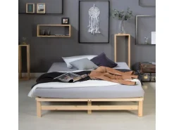 Homestyle4u Palettenbett 140 x 200 cm mit Lattenrost in Braun 1909