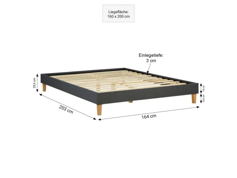 Homestyle4u Polsterbett mit Lattenrost 160x200 cm in Grau 1982