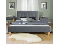 Homestyle4u Polsterbett 160x200 cm Bett Doppelbett mit Lattenrost Grau 1733