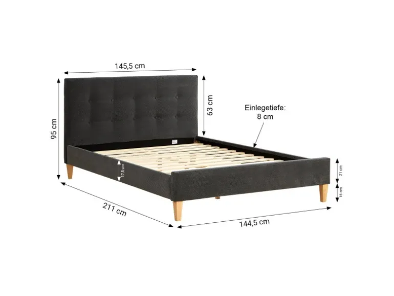 Homestyle4u Polsterbett 140x200 cm mit Lattenrost Doppelbett Samt Anthrazit 2621