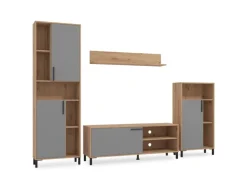 Homestyle4u Wohnwand TV Board Holz TV-Schrank Sideboard Grau Natur
