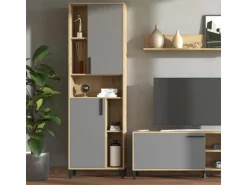 Homestyle4u Wohnwand TV Board Holz TV-Schrank Sideboard Grau Natur