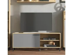 Homestyle4u Wohnwand TV Board Holz TV-Schrank Sideboard Grau Natur