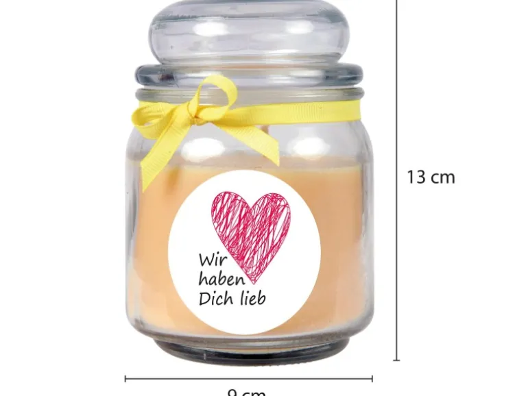 HS Candle Duftkerze & Bonbon Glas Herzen Gelb Vanille
