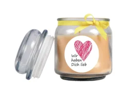 HS Candle Duftkerze & Bonbon Glas Herzen Gelb Vanille