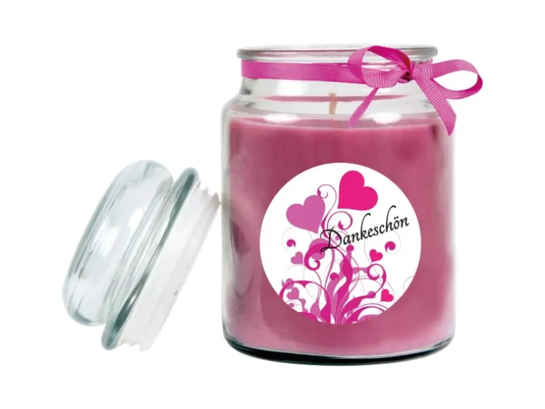 HS Candle Duftkerze & Bonbon Glas Danke Lavendel Lila