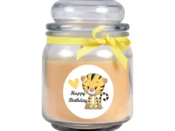 HS Candle Duftkerze & Bonbon Glas Geburtstag Vanille Gelb