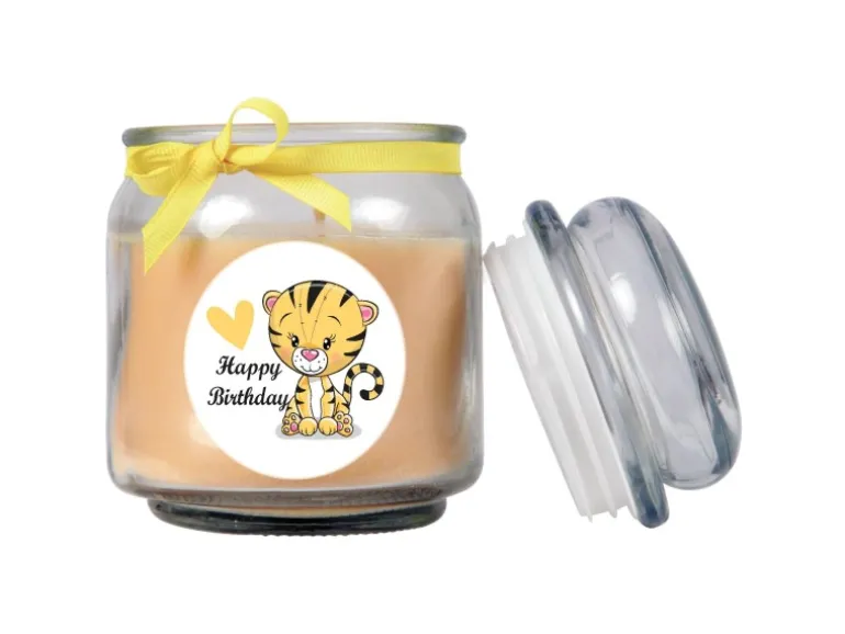 HS Candle Duftkerze & Bonbon Glas Geburtstag Vanille Gelb