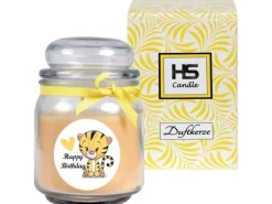 HS Candle Duftkerze & Bonbon Glas Geburtstag Vanille Gelb