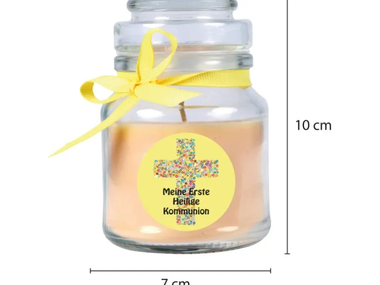 HS Candle Duftkerze & Bonbon Glas Kommunion Gelb Vanille