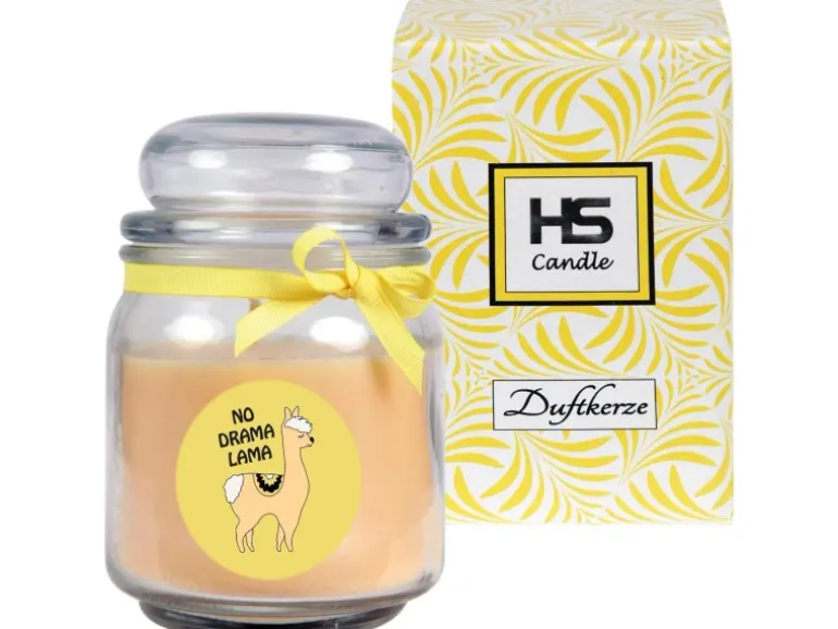 HS Candle Duftkerze & Bonbon Glas Comic Gelb Vanille