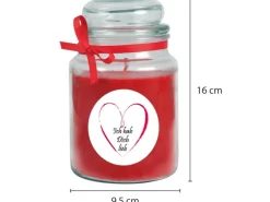 HS Candle Duftkerze & Bonbon Glas Herzen Rose Rot