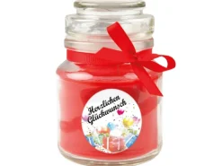 HS Candle Duftkerze & Bonbon Glas Geburtstag Rose Rot