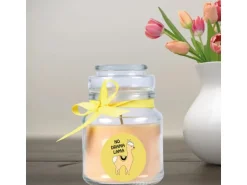 HS Candle Duftkerze & Bonbon Glas Comic Vanille Gelb