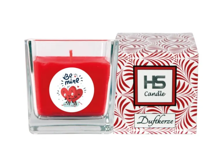 HS Candle Duftkerze & Glas Valentinstag Viereck 50h Be Mine