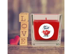 HS Candle Duftkerze & Glas Valentinstag Viereck 50h Be Mine