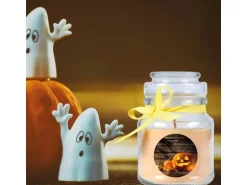 HS Candle Duftkerze & Glas Halloween Creme Bonbon 30h