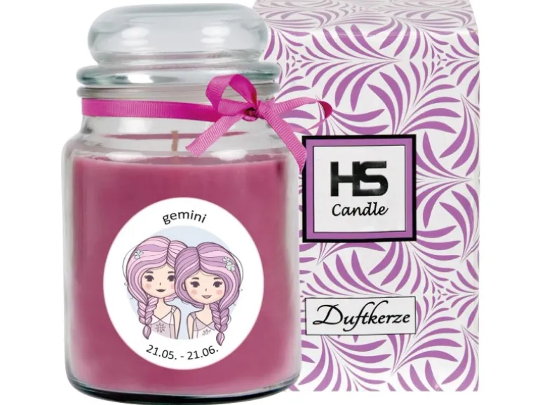 HS Candle Duftkerze & Glas Sternzeichen Lavendel 110 Stunden Zwillinge