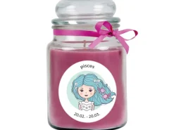 HS Candle Duftkerze & Glas Sternzeichen Lavendel 110 Stunden Fische